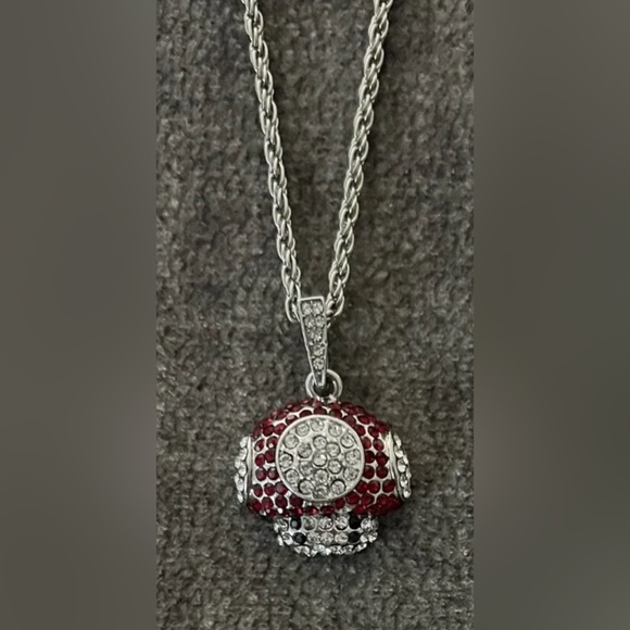 Super Mario Bro Pendant Chain Ruby Gem CZ Toad Mushroom Charm DIY Necklace Set - Picture 2 of 8